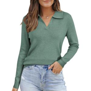 imageArachampCloz Womens Wool Blend Collared Polo Pullover Spring Sweaters Business Casual Outfits 2026Sage Green