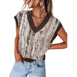 imageArachampCloz Womens Wool Blend Fall Printed Cute Trendy Sweater Vests 2025Brown