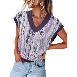 imageArachampCloz Womens Wool Blend Fall Printed Cute Trendy Sweater Vests 2025Purple