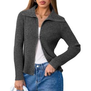 imageArachampCloz Womens Wool Blend Fashion Zip Up Cardigan Sweater OutfitDark Gray
