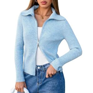 imageArachampCloz Womens Wool Blend Fashion Zip Up Cardigan Sweater OutfitPale Blue