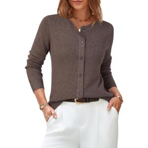 imageArachampCloz Womens Wool Blend Lightweight Spring Business Casual Cardigan Sweaters TopsCoffee