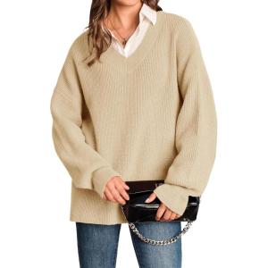 imageArachampCloz Womens Wool Blend Oversized V Neck Casual Sweaters 2025Apricot