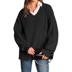 imageArachampCloz Womens Wool Blend Oversized V Neck Casual Sweaters 2025Black