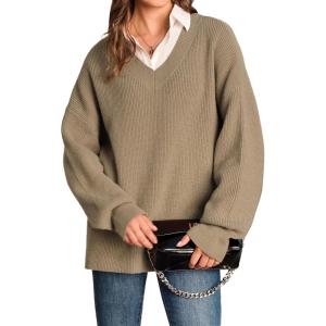 imageArachampCloz Womens Wool Blend Oversized V Neck Casual Sweaters 2025Camel
