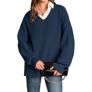 imageArachampCloz Womens Wool Blend Oversized V Neck Casual Sweaters 2025Dark Blue