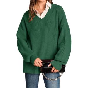 imageArachampCloz Womens Wool Blend Oversized V Neck Casual Sweaters 2025Dark Green