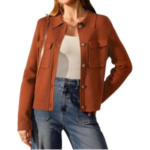imageArachampCloz Womens Wool Blend Spring Fashion Button Down Cropped Jacket Shackets 2026Brick Red