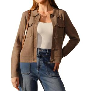 imageArachampCloz Womens Wool Blend Spring Fashion Button Down Cropped Jacket Shackets 2026Brown