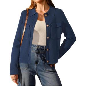 imageArachampCloz Womens Wool Blend Spring Fashion Button Down Cropped Jacket Shackets 2026Dark Navy