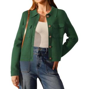 imageArachampCloz Womens Wool Blend Spring Fashion Button Down Cropped Jacket Shackets 2026Green