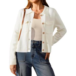imageArachampCloz Womens Wool Blend Spring Fashion Button Down Cropped Jacket Shackets 2026White