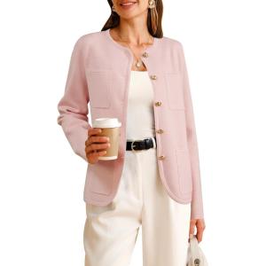 imageArachampCloz Womens Wool Blend Sweater Blazers Business Casual Jacket with Pockets 2026Pink