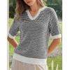 imageArachampCloz Womens 100 Cotton Polo V Neck Striped Short Sleeve Spring Casual Pullover Sweaters 2026Black
