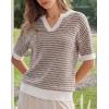 imageArachampCloz Womens 100 Cotton Polo V Neck Striped Short Sleeve Spring Casual Pullover Sweaters 2026Brown