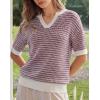imageArachampCloz Womens 100 Cotton Polo V Neck Striped Short Sleeve Spring Casual Pullover Sweaters 2026Dark Red