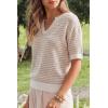 imageArachampCloz Womens 100 Cotton Polo V Neck Striped Short Sleeve Spring Casual Pullover Sweaters 2026Khaki