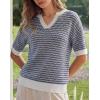 imageArachampCloz Womens 100 Cotton Polo V Neck Striped Short Sleeve Spring Casual Pullover Sweaters 2026Navy