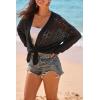 imageArachampCloz Womens Crochet Cover Up Linen Blend Open Front Beach Oversized Kimonos 2026Black
