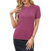imageArachampCloz Womens Lightweight Wool Blend Short Sleeve Sweater Top Business CasualRaspberry Pink
