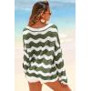 imageArachampCloz Womens Linen Blend Crochet Bell Sleeve Beach Vacation Striped Tops 2026Army Green Stripe