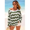 imageArachampCloz Womens Linen Blend Crochet Bell Sleeve Beach Vacation Striped Tops 2026Army Green Stripe