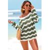 imageArachampCloz Womens Linen Blend Crochet Bell Sleeve Beach Vacation Striped Tops 2026Army Green Stripe