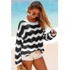 imageArachampCloz Womens Linen Blend Crochet Bell Sleeve Beach Vacation Striped Tops 2026Black Stripe
