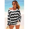 imageArachampCloz Womens Linen Blend Crochet Bell Sleeve Beach Vacation Striped Tops 2026Black Stripe