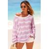 imageArachampCloz Womens Linen Blend Crochet Bell Sleeve Beach Vacation Striped Tops 2026Pink Stripe
