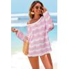 imageArachampCloz Womens Linen Blend Crochet Bell Sleeve Beach Vacation Striped Tops 2026Pink Stripe