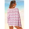 imageArachampCloz Womens Linen Blend Crochet Bell Sleeve Beach Vacation Striped Tops 2026Pink Stripe