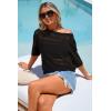 imageArachampCloz Womens Linen Blend Off Shoulder Summer Cover Up Beach Casual Crochet Tops Hollow Out Vacation Outfits 2026Black
