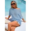 imageArachampCloz Womens Linen Blend Off Shoulder Summer Cover Up Beach Casual Crochet Tops Hollow Out Vacation Outfits 2026Blue
