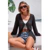 imageArachampCloz Womens Linen Blend Summer Crochet Cardigans Lightweight Lacey Kint Hollow Out Beach Vacation Outfits Trendy 2026Black