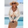 imageArachampCloz Womens Linen Blend Tie Front Crochet Bolero Shrug Beach Cropped Lightweight Cardigan 2026Apricot