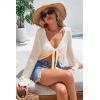 imageArachampCloz Womens Linen Blend Tie Front Crochet Bolero Shrug Beach Cropped Lightweight Cardigan 2026Apricot