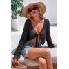 imageArachampCloz Womens Linen Blend Tie Front Crochet Bolero Shrug Beach Cropped Lightweight Cardigan 2026Black