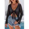 imageArachampCloz Womens Linen Blend Tie Front Crochet Bolero Shrug Beach Cropped Lightweight Cardigan 2026Black