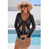 imageArachampCloz Womens Linen Blend Tie Front Crochet Bolero Shrug Beach Cropped Lightweight Cardigan 2026Black