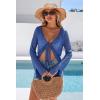 imageArachampCloz Womens Linen Blend Tie Front Crochet Bolero Shrug Beach Cropped Lightweight Cardigan 2026Navy
