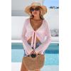 imageArachampCloz Womens Linen Blend Tie Front Crochet Bolero Shrug Beach Cropped Lightweight Cardigan 2026Pink