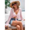 imageArachampCloz Womens Linen Blend Tie Front Crochet Bolero Shrug Beach Cropped Lightweight Cardigan 2026Pink