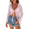 imageArachampCloz Womens Linen Blend Tie Front Crochet Bolero Shrug Beach Cropped Lightweight Cardigan 2026Pink