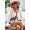 imageArachampCloz Womens Linen Blend Tie Front Crochet Bolero Shrug Beach Cropped Lightweight Cardigan 2026White
