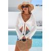 imageArachampCloz Womens Linen Blend Tie Front Crochet Bolero Shrug Beach Cropped Lightweight Cardigan 2026White