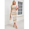 imageArachampCloz Womens Non See Through 2 Piece Sets Tank Top and Midi Skirt Knit OutfitsWhitedark Apricot Stripe