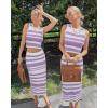 imageArachampCloz Womens Non See Through 2 Piece Sets Tank Top and Midi Skirt Knit OutfitsWhitepurple Stripe