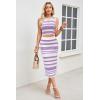 imageArachampCloz Womens Non See Through 2 Piece Sets Tank Top and Midi Skirt Knit OutfitsWhitepurple Stripe