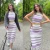 imageArachampCloz Womens Non See Through 2 Piece Sets Tank Top and Midi Skirt Knit OutfitsWhitepurple Stripe